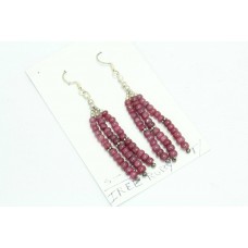Handmade 925 Sterling Silver Earrings Natural Red Ruby Beads Gemstones 2.7" inch